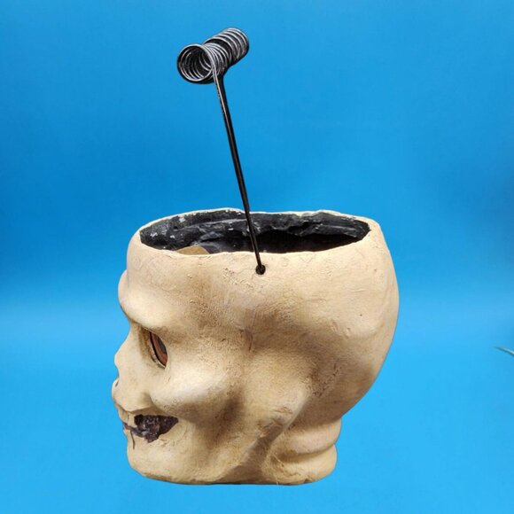 Vintage Poliwoggs Skull Bucket 1990s Primitive Halloween Paper Mache Style Mini - Picture 6 of 10